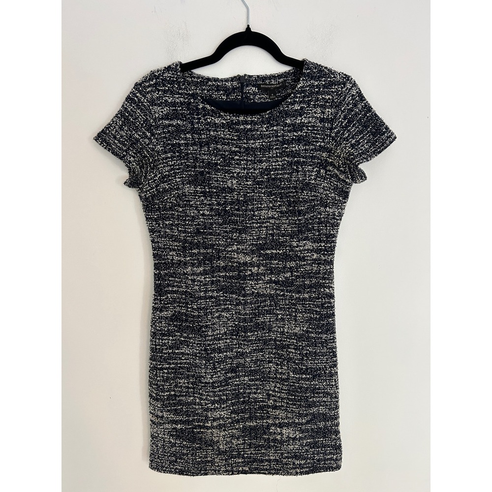 Banana Republic Navy White Tweed Sheath Dress Size 6 Short Sleeve Textured Work